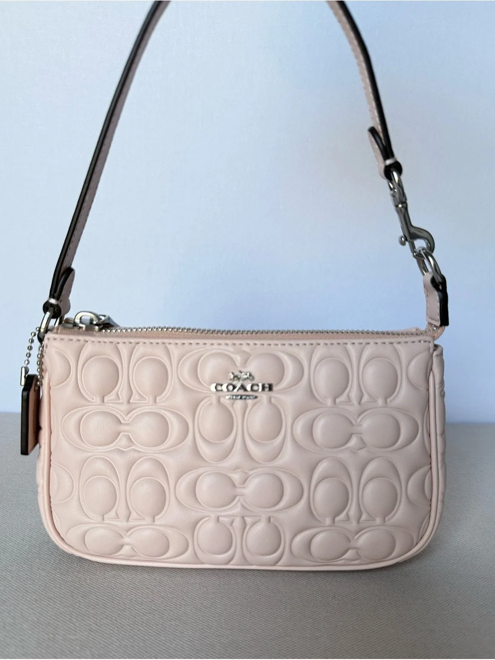 NWT Coach Nolita 19 In Signature Leather Small Bag Silver/Blush pink CZ456